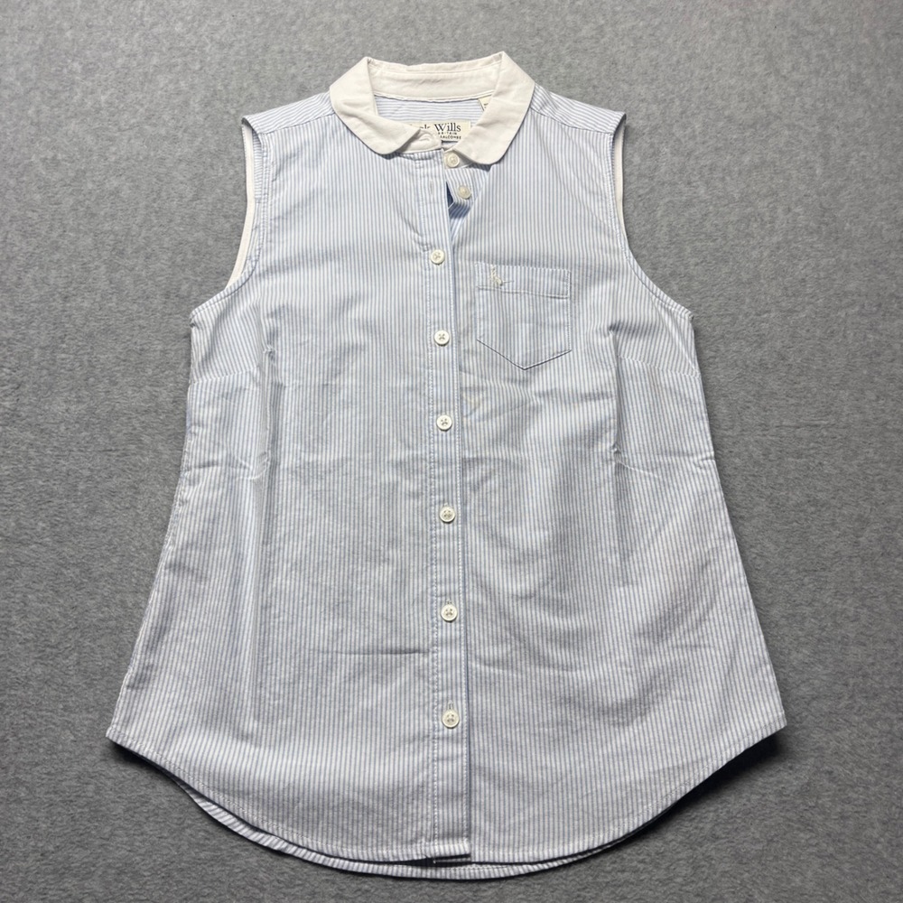 Jack Wills Everton Sleeveless Shirt Blue Stripe Peter Pan Collar US 2 NEW